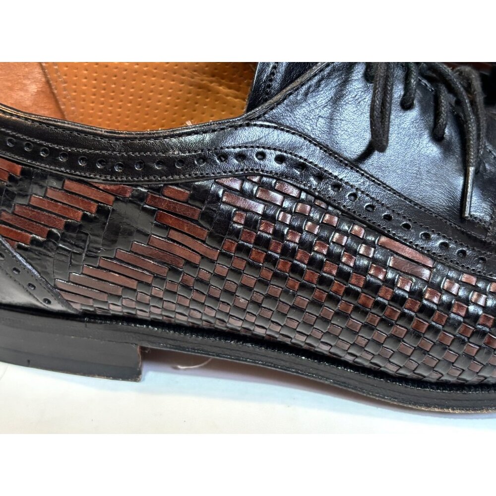 Peter Huber Italian Leather Oxford Shoes Black  Brown Woven Cap Toe Men Size 7.5 - Picture 14 of 14